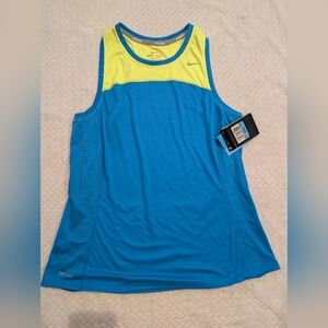 Nike Blue and Yellow Crew Neck Tank Top
